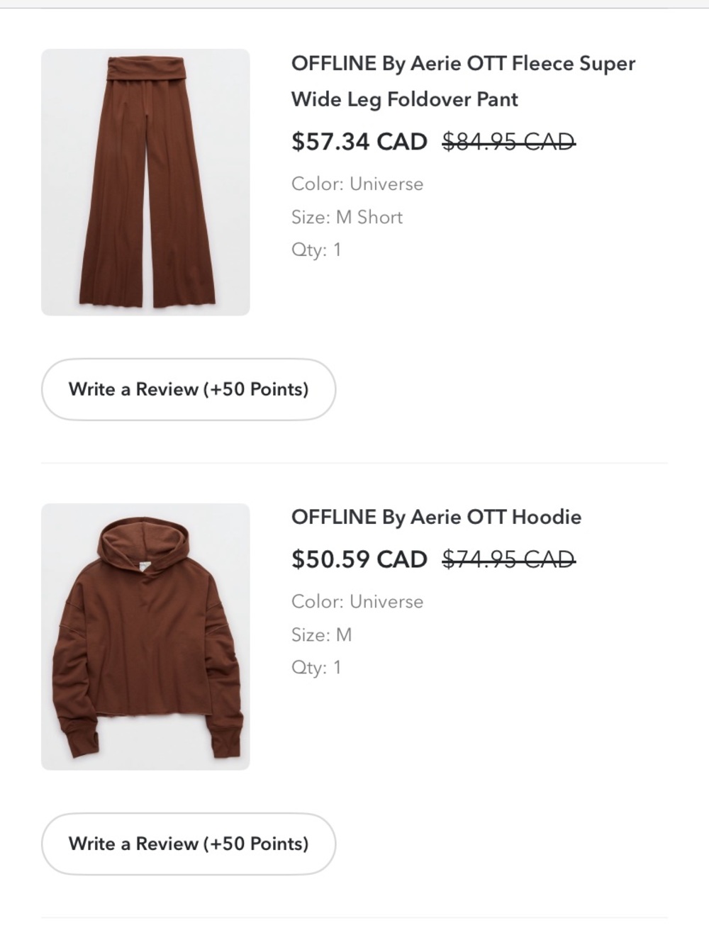 aerie Brown Wide-Leg Foldover Waist Pants and hoodie